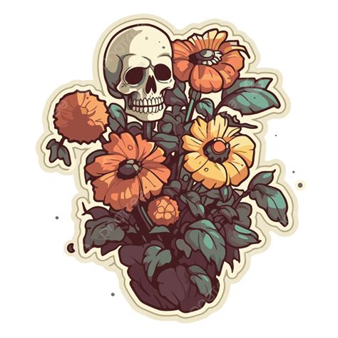 Tshirt Skull And Flowers Sticker Design Clipart Vector Skull Clipart Sticker Clipart Flowers