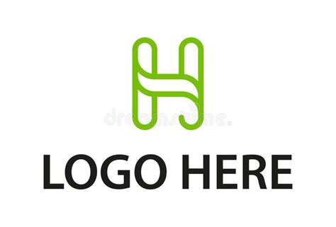 Green Color Simple Line Art Initial Letter H Logo Design Stock Vector