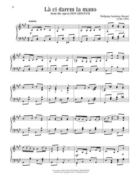 La Ci Darem La Mano By Wolfgang Amadeus Mozart Sheet Music For Piano