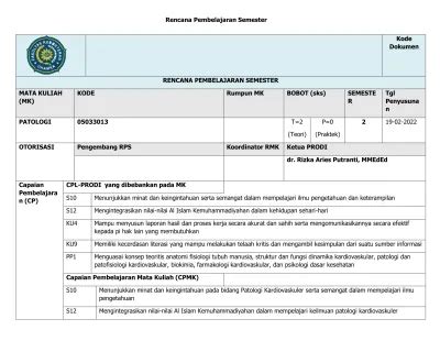 Rencana Pembelajaran Semester RENCANA PEMBELAJARAN SEMESTER KODE