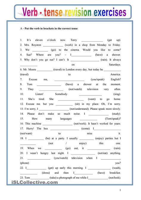 Tenses Of Verbs Worksheets