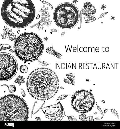 Hand Drawn Sketch Style Indian Food Vector Illustration Stock Vector