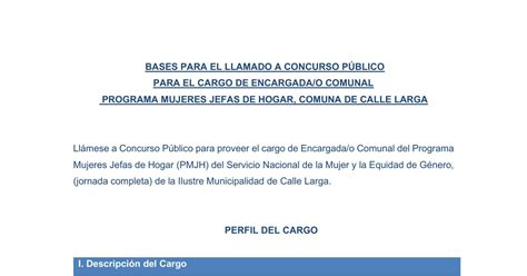 Bases Concurso Encargada O Comunal Pmjh Calle Larga Pdf Docdroid