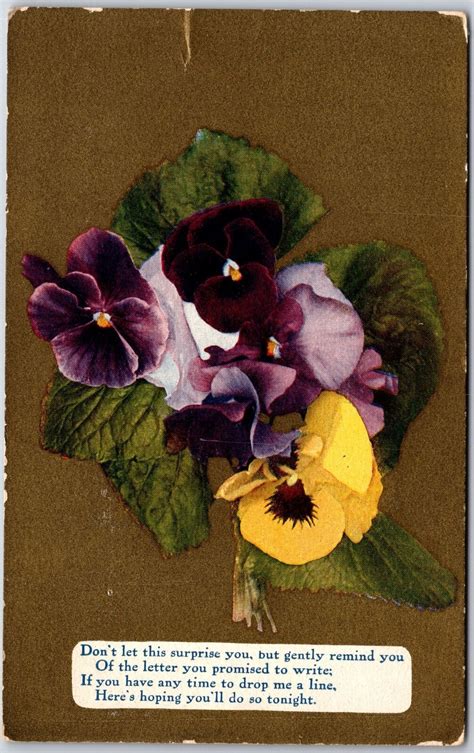 1921 Pansies Flower Bouquet Greetings And Wishes Posted Postcard