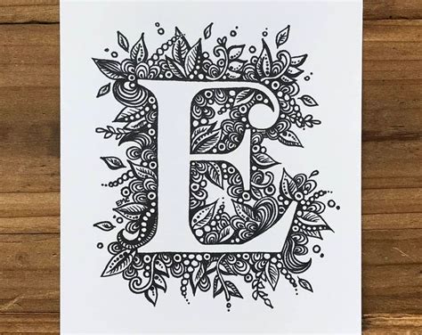 Letter E Illustration, Letter E Drawing, Monogram Art, Typography Art