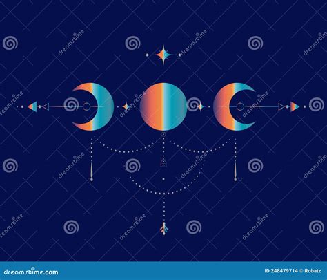 Triple Moon Sacred Geometry Mystical Arrows And Crescent Moon Dotted