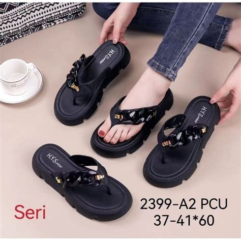 Jual Hosana Sandal Jepit Wedges Tali Rantai Jelly Platform Tebal