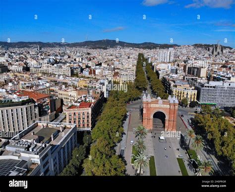 Barcelona Aerial View Cityscape With Triumphal Arch Arc De Triomf