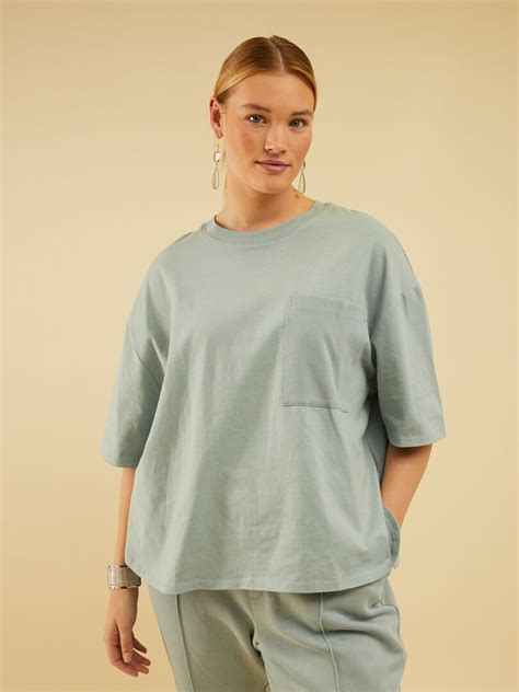 T Shirt En Jersey Avec Poche Poitrine Gris Bleu Kiabi