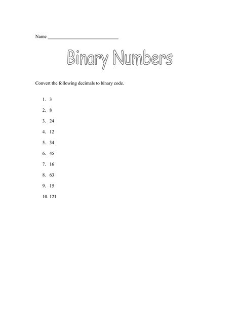 Decimal To Binary Worksheet Pdf