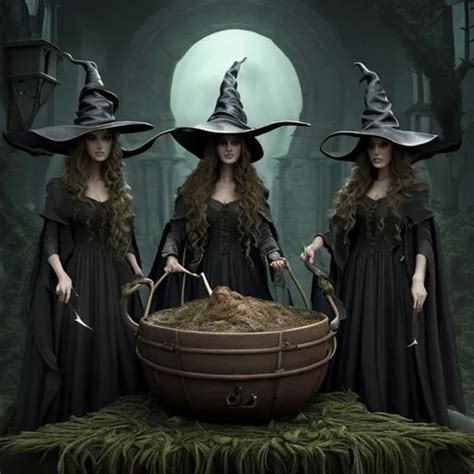 3 Witches Standing Around A Cauldron Spooky Full