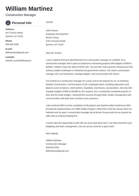 Construction Cover Letter Examples Writing Guide Artofit