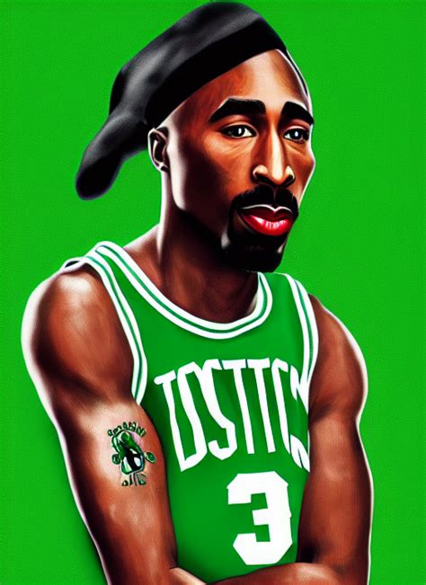 Krea Portrait Of Tupac Shakur Boston Celtics Jersey Number 3 4