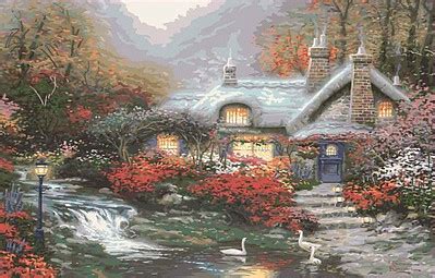 Plaid Thomas Kinkade Evening Swanbrooke Cottage X Paint By