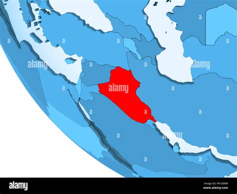 Iraq Highlighted In Red On Blue Political Globe With Transparent Oceans