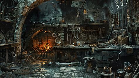 View Of Blacksmithing Tools In The Forge Background Blacksmith Work