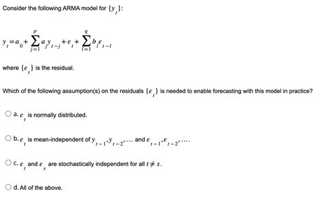 Solved Consider The Following Arma Model For Yt Chegg