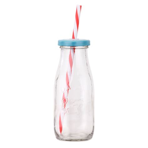 Vonshef Set Of 6 Milk Bottles Drinking Glass Set With Reusable Straws And Lids Ebay