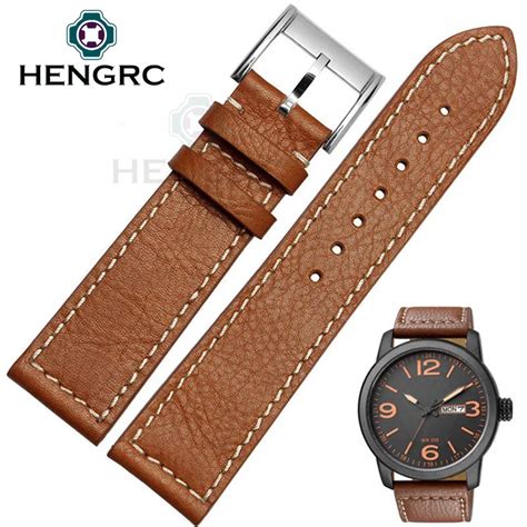 HENGRC 22mm Genuine Leather Watchbands Men Brown Fashion Watch Strap