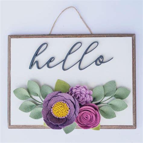 Hello sign | Felt flowers, Dollar tree diy crafts, Felt crafts