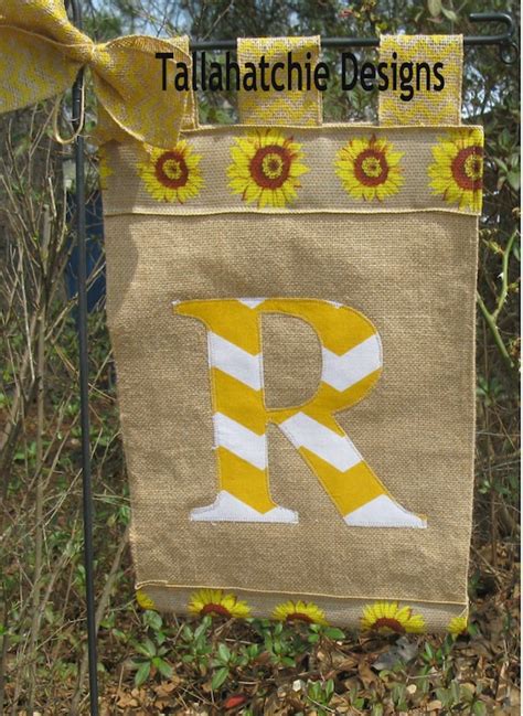 Personalized Burlap Sunflower Garden Flag Initial Burlap Yard Flag