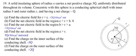 Solved 19 A Solid Insulating Sphere Ofradius A Carries A Net Positive