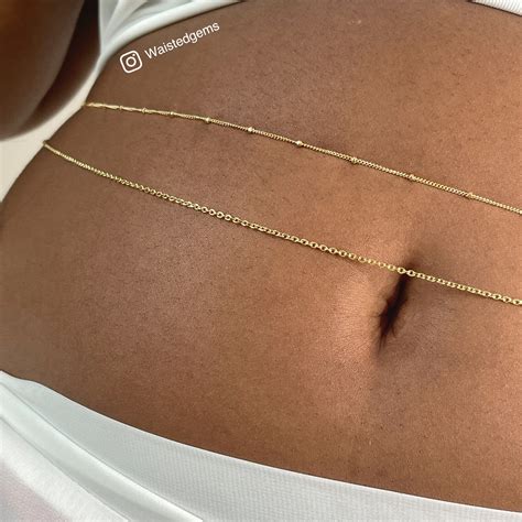 14k Gold Station Waist Chain Beaded Belly Chain Plus Size Waist Chain Body Chain Dainty