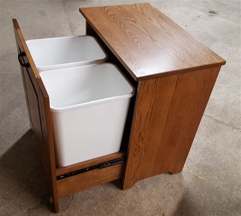 Amish Wooden Double Tilt Out Trash Bin Trash Can Cabinet Kitchen