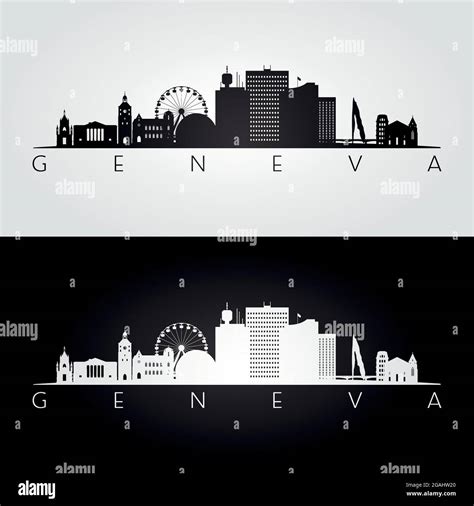 Geneva Skyline And Landmarks Silhouette Black And White Design Vector