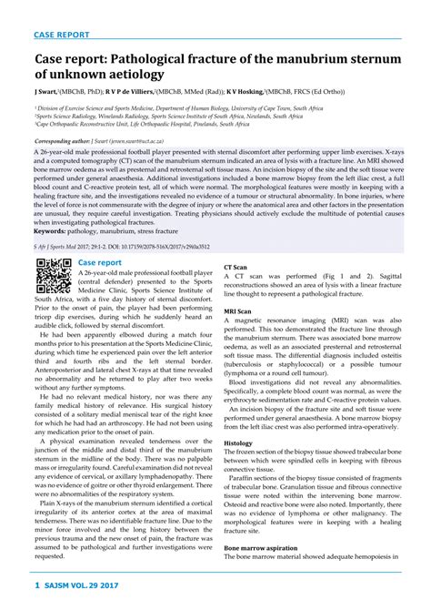 (PDF) Case report: Pathological fracture of the manubrium sternum of unknown aetiology