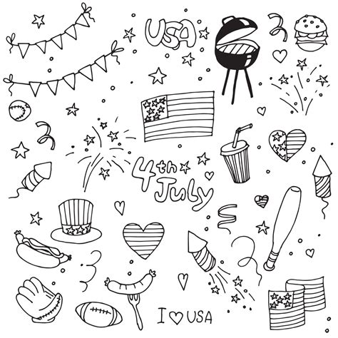 Vector Drawing In Doodle Style Set Of Elements For The Holiday America