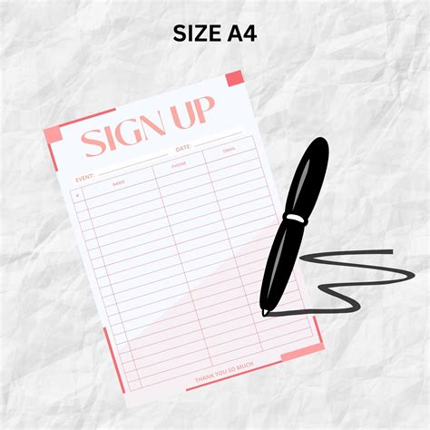 Editable Sign Up Sheet Template Printable Sign Up Template Sign Up