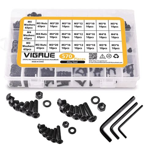 VIGRUE M3 M4 M5 Alloy Steel Hex Socket Button Head Cap Nuts Flat