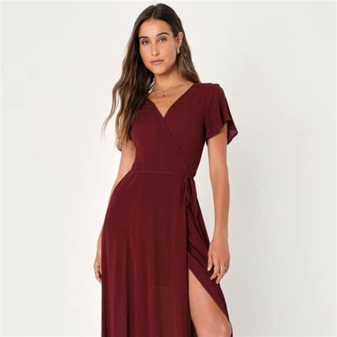 Lulus Dresses Lulus Heart Of Marigold Burgundy Wrap Maxi Dress