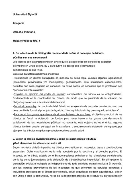 Tp1 tributario 2022 Universidad Siglo 21 Abogacía Derecho Tributario