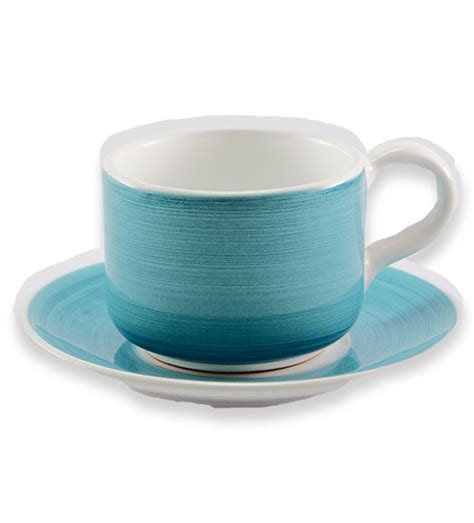 Tazza Colazione Piattino Pennellato Blu Mare Ceramiche Siciliane