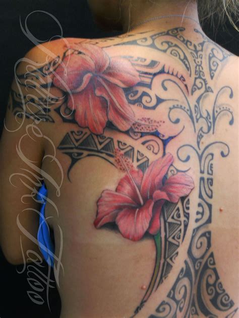 Hibiscus Flowers With Tahitian Design By Kulture Ink Tattoo Hibiscus