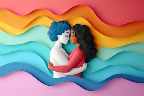 Premium Photo Lesbian Couple Hugging Each Other Illustration In Paper