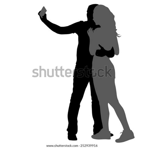 Silhouettes Man Woman Taking Selfie Smartphone Stock Vector Royalty Free 252939916 Shutterstock