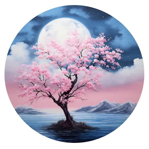 Premium AI Image Cherry Blossom Full Moon In The Sky