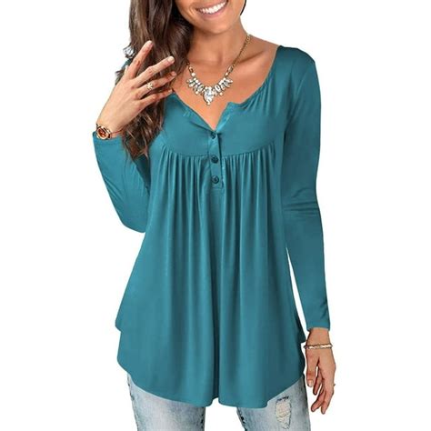 Verabendi Plus Size Womens Clothes Tunic Top Long Sleeve Henley Shirt