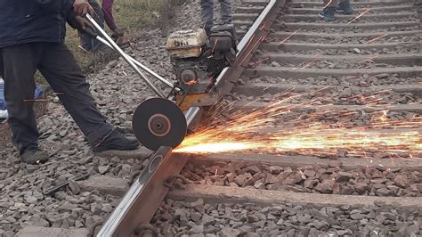 Railway Track Cutting Complete Process By Rail Cutting Machine YouTube