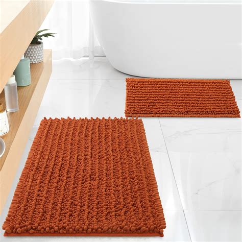 Floleopa Luxury Chenille Burnt Orange Bathroom Rugs Bath Mats Sets