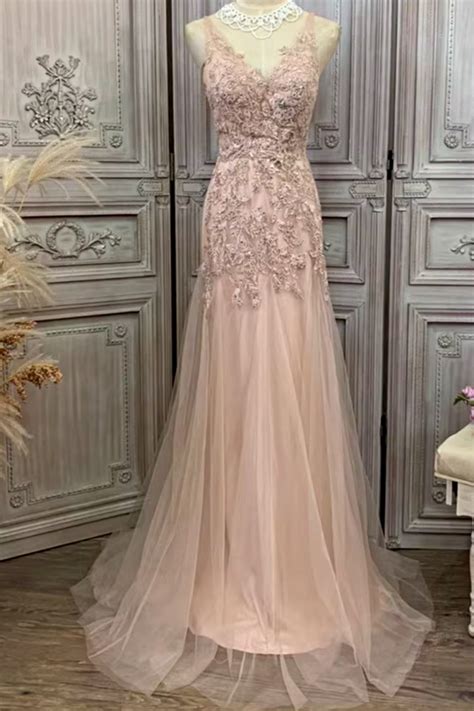 Robe soirée rose poudrée en tulle élégante avec une petite traine Ref