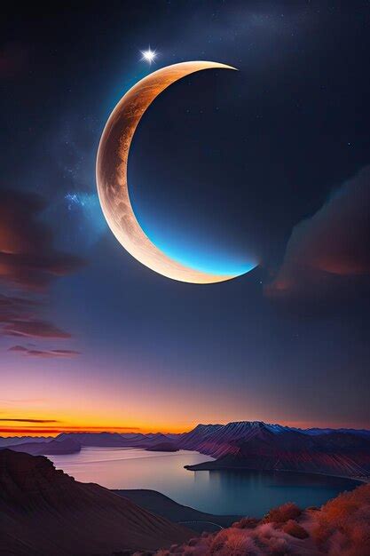 Premium AI Image | Crescent moon stars and clouds