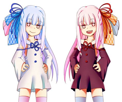 Safebooru 2girls At2 Bangs Blue Hair Blunt Bangs Blush Closed Mouth Eyebrows Visible Through