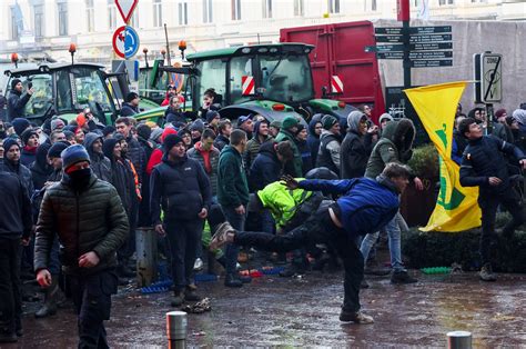 Discontent Farmers Sweep Brussels Hurling Eggs And Stones In Protest