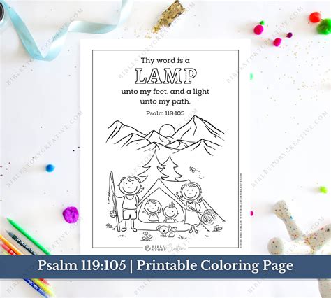 Psalm 119:105 Bible Verse Printable Coloring Page for Kids KJV Sunday ...