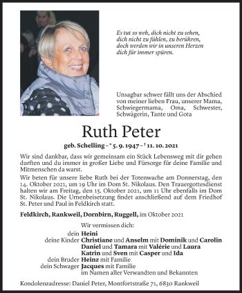 Gedenkkerzen Von Ruth Peter Todesanzeigen Vorarlberger Nachrichten