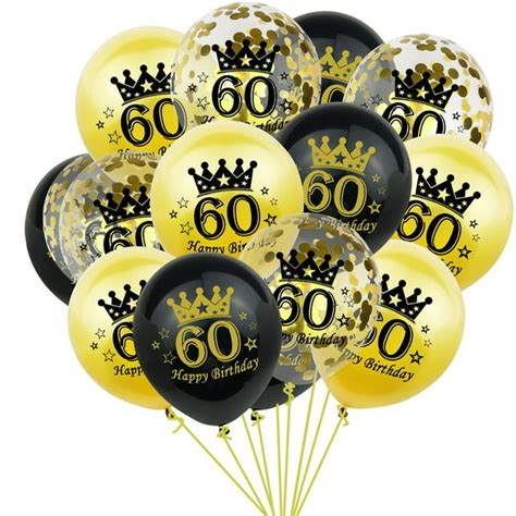 60th Birthday Balloons 15 Pcs Black And Gold Happy 60th Latex Confetti Balloons For Women Men